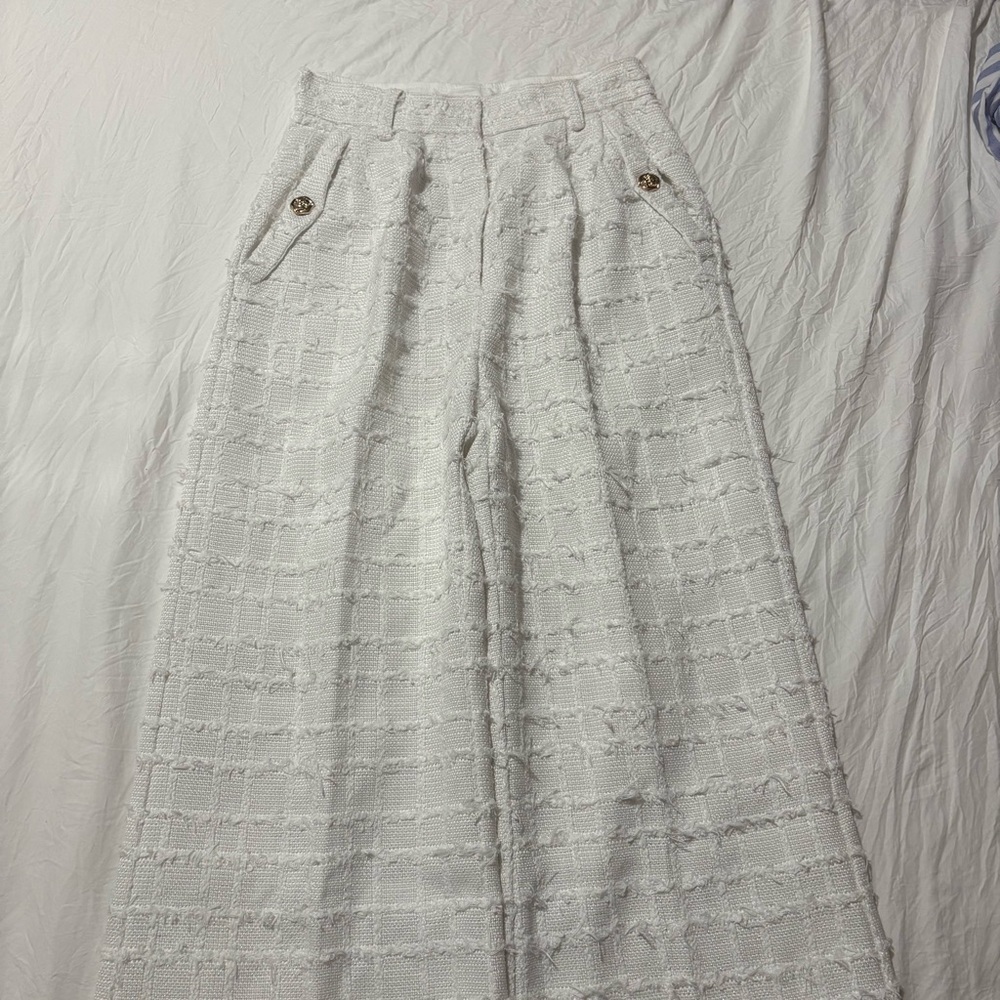 Amanda Uprichard Jane Pants in Kerrigan White Tweed Wide Leg Pants - Picture 7 of 12